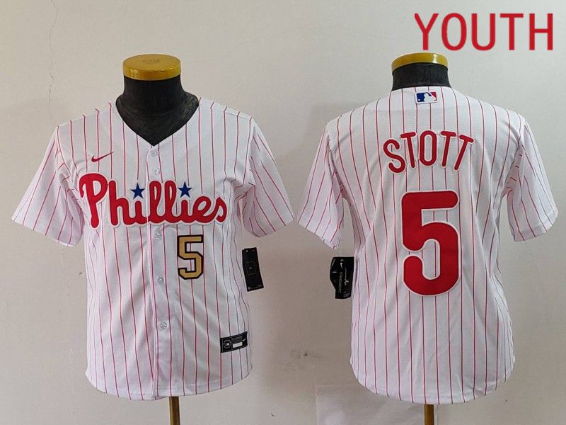 Youth Philadelphia Phillies #5 Stott White stripe Nike Game 2024 MLB Jersey style 2->youth mlb jersey->Youth Jersey